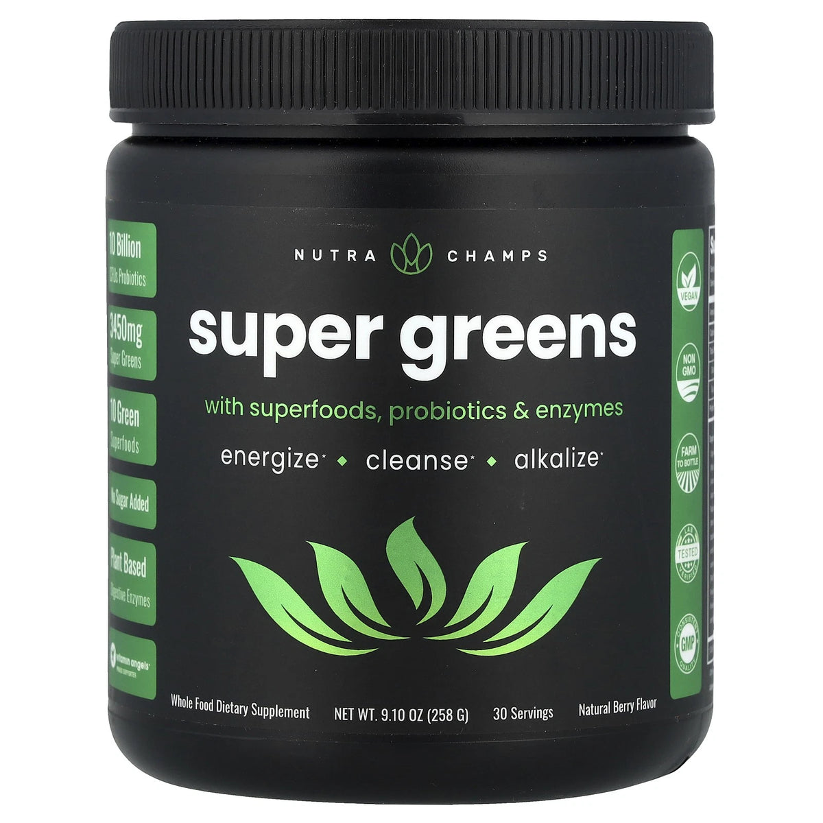 Super Greens With Superfoods, Probiotics & Enzymes, Natural Berry, 9.10 oz(258 g)