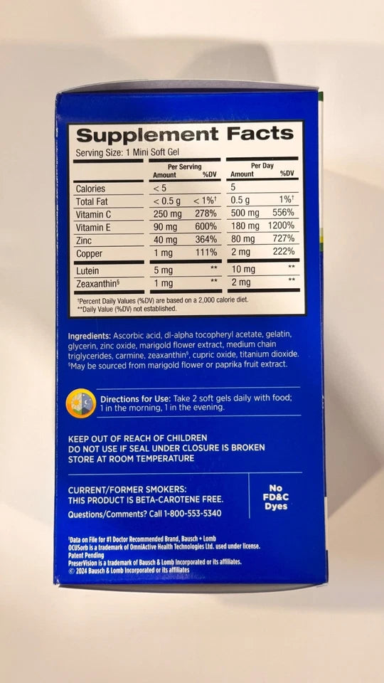 PreserVision AREDS 2 Eye Vitamin & Mineral Supplement 210 Mini Softgels Bausch